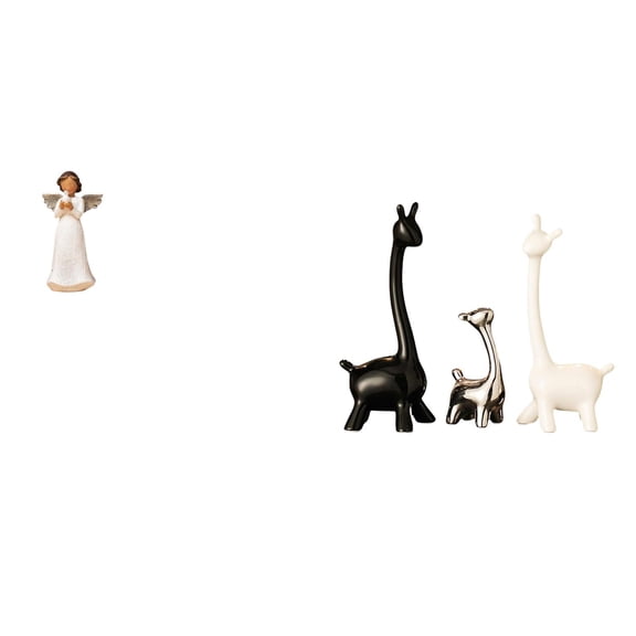 4 Pieces Giraffe Statue Angel Figurine Deer Ornament Resin Ceramic Material for Home Office Table Decoration