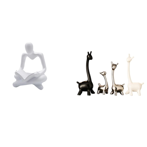 4 Pieces Giraffe Statue Figurine Ornament Ceramic Craft Home Office Living Room Shelf Decor