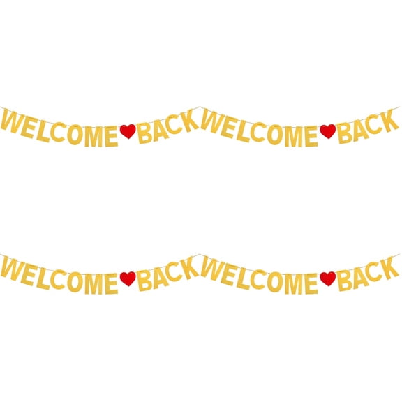 4 Pieces Glitter Gold Welcome Back Banner Sign Stickers Sink Man Golden