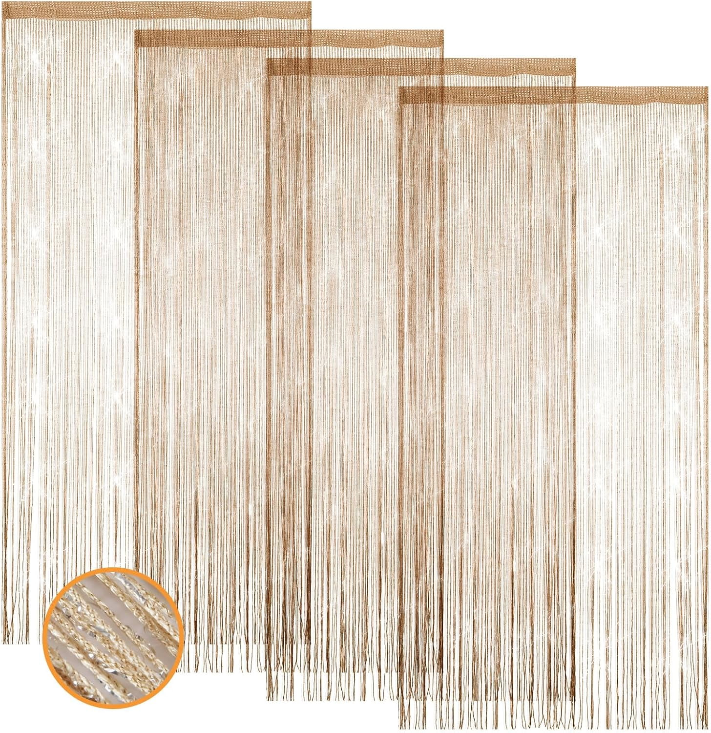 4 Pieces Glitter String Curtains Doorway Beads Curtains, 39 x 79 Inch Hanging Fringe Hippie Room Divider Door String Curtain Boho Doors Tassel for Doorways, Windows, Closet, Privacy Decor (Champagne)