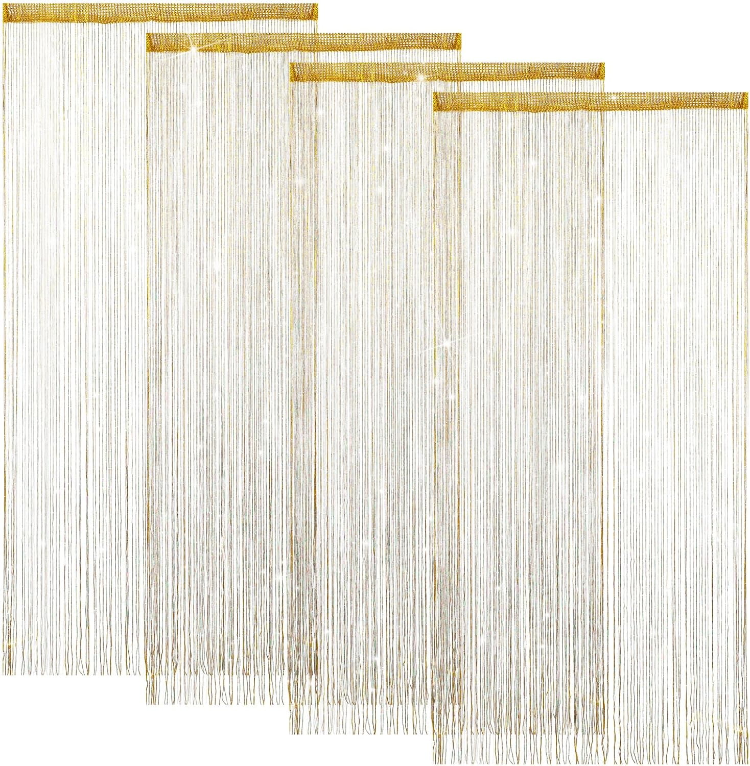 4 Pieces Glitter String Curtains Doorway Beads Curtains, 39 x 79 Inch Hanging Fringe Hippie Room Divider Door String Curtain Boho Doors Tassel for Doorways, Windows, Closet, Privacy Decor (Gold)
