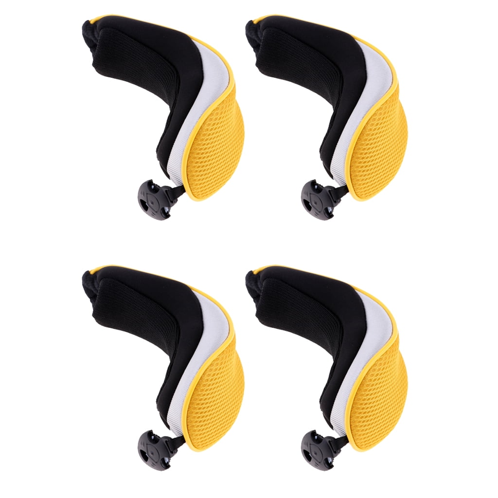 4 Pieces Golf Hybrid UT Club Head Cover Headcover with Number Tag Yellow