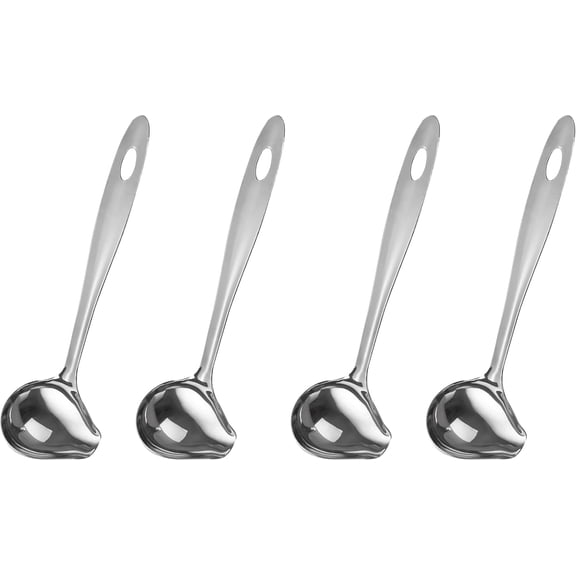 4 Pieces Gravy Ladle with Pour Spout 10.6 Inch Long Handle Stainless Steel Saucier Drizzle Spoon for Spooning Gravies Sauces Salad Dressings Kitchen Serving Utensil 4 Pack Set