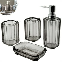 4 Pieces Gray Bathroom Accessory Set,Hand Sanitizer Bottle Soap Dish Toothbrush Holder Mouthwash Cup,Premium Acrylic Lotion Dispenser Set,Travel Gifts for Family By HXRH