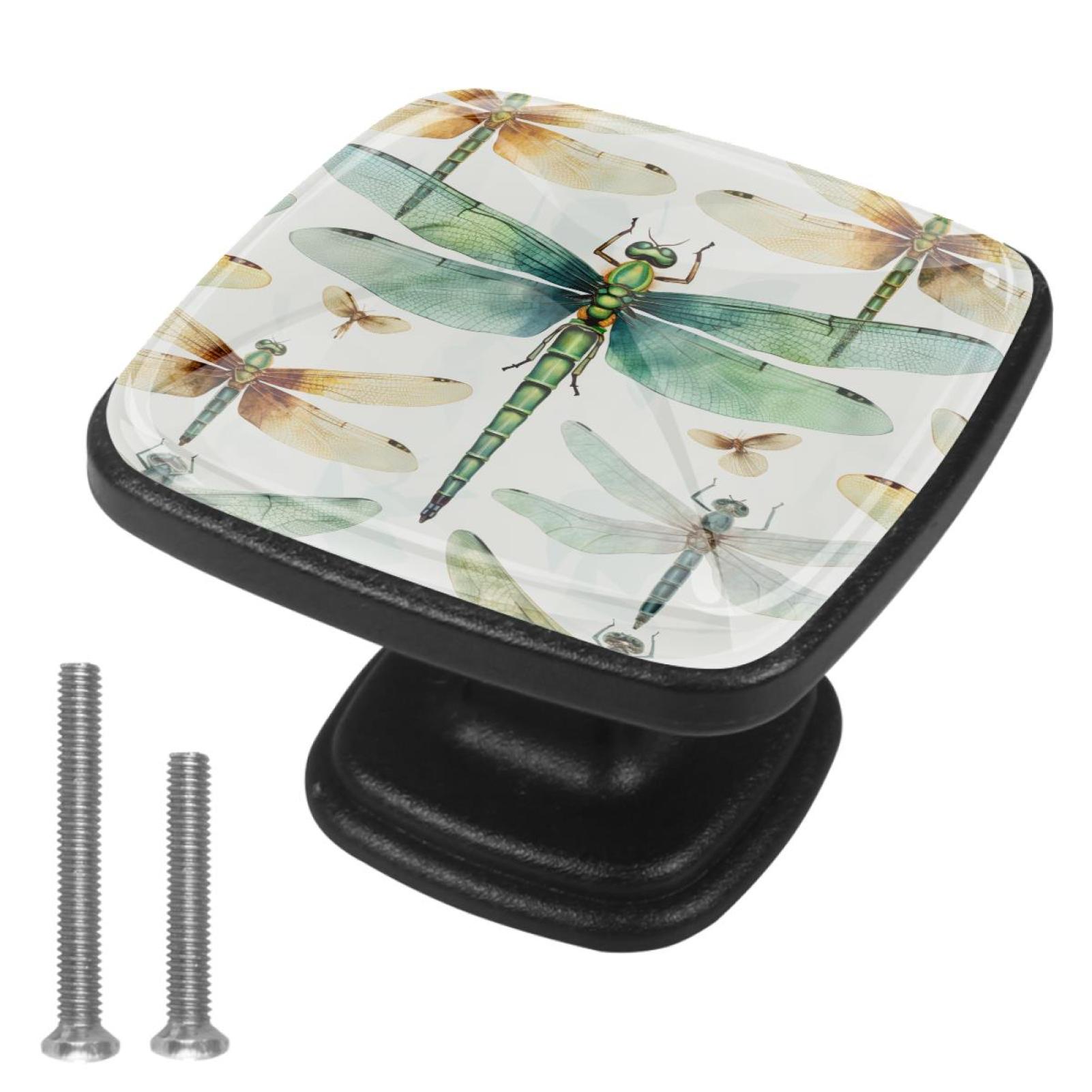 4 Pieces Green Dragonfly Pattern Knobs Pulls Handle for Dresser