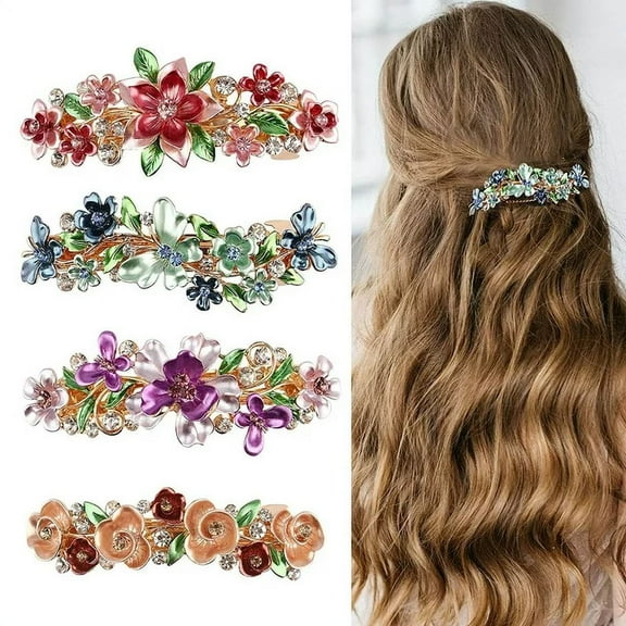 4 Pieces Hair Barrettes for Women, Vintage Flower Hair Barrettes,Metal Gold Snap Hair Clips Decorative Crystal Rhinestone Hair Clips French Barrette Hair Accessories For Women Girls Gifts