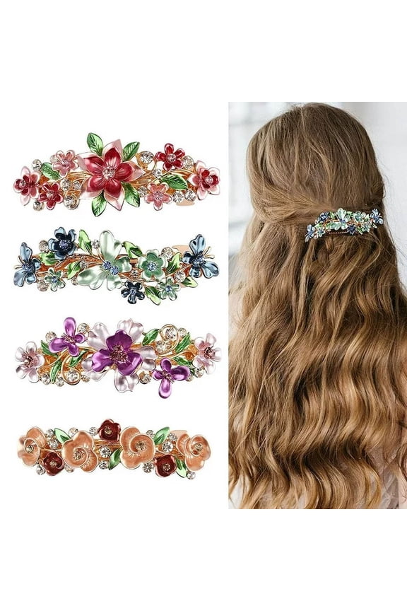 4 Pieces Hair Barrettes for Women, Vintage Flower Hair Barrettes,Metal Gold Snap Hair Clips Decorative Crystal Rhinestone Hair Clips French Barrette Hair Accessories For Women Girls Gifts