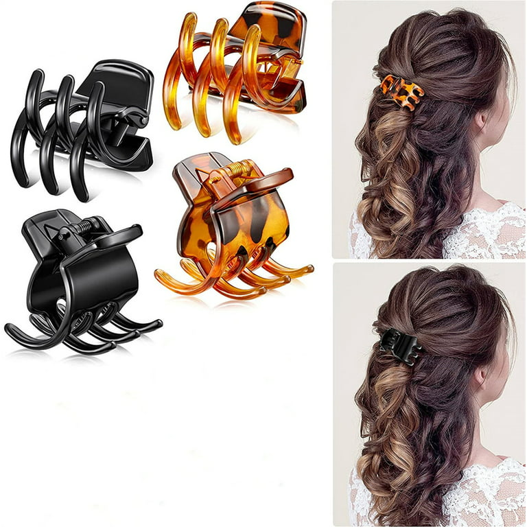 4 Pieces Hair Claw Clips Medium Size Hair Claws 1.3 Inch Hair Jaw Clip Claw  Clip Grip for Women Girls Thick or Medium Hair (Black and Brown) by