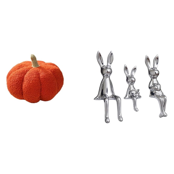 4 Pieces Halloween Pumpkin Pillow Bunny Statue Soft Plush Ornament for Bedroom Living Room Decor