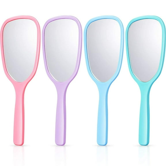 4 Pieces Handheld Hand Mirror Makeup Hand Mirrors with Handle Travel Makeup Mirror Handheld Cosmetic Mirror ,7 Inch Long, 4 Colors