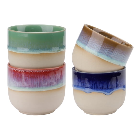 4 Pieces Handleless Porcelain Espresso Cups Set, 5 Oz Porcelain Espresso Mugs, Semi-Glaze Clay Demitasse Coffee Cups for Home Office Mocha Tea Machine (2.3" x 2.7", Colorful)
