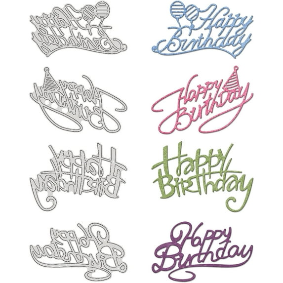 4 Pieces Happy Birthday Words Cutting Dies Metal Die Embossing Stencils for DIY Card Scrapbooking Craft Album Paper Decor
