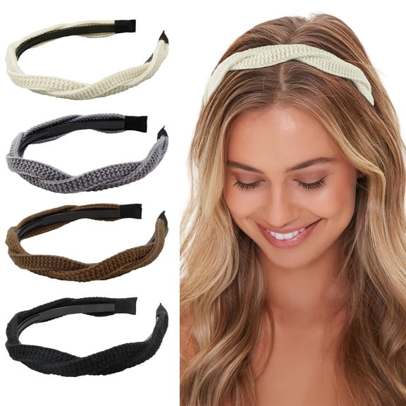 4 Pieces Headbands for Women Girls Braided Knitted Hairband Fashion Non Slip Headband Solid Colors Hair Accessories