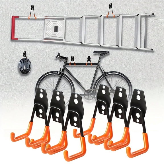 4 Pieces Heavy Duty Metal Tool Hooks - Industrial Grade Garage Storage Racks for Ladders, Bicycles, and Tools