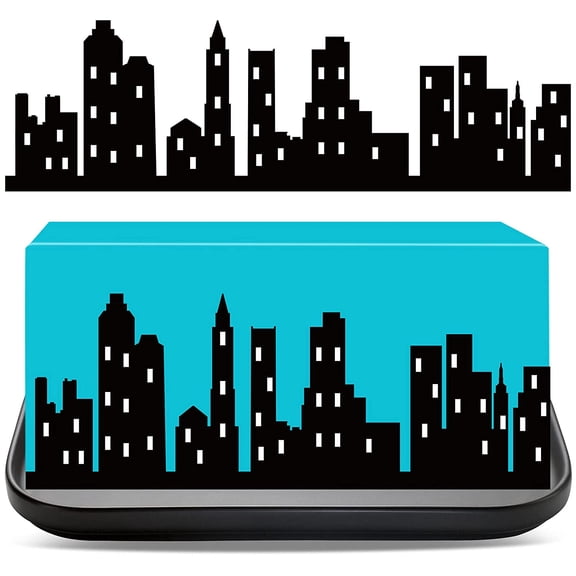 4 Pieces Hero City Cake Border Decoration Black Skyscraper Building Cake Topper Stick on or Lay on Building Images Lighted City Cakes Wrap for Hero Birthday Party Favors Supplies