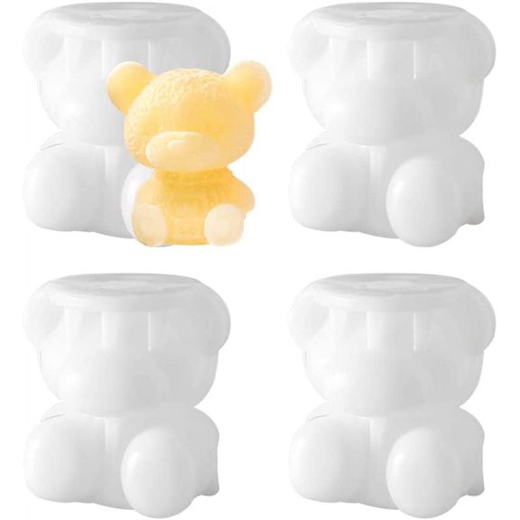 4 Pieces Ice Cube Mold Bear Ice Tray Mold Silicone 3D Bear Silicone Mold Bear Shaped Ice Cubes Fondant Mold Teddy Bear 3D Bear Resin Bear Shaped Ice Cube Molds