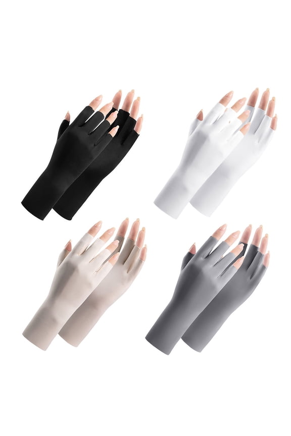 4 Pieces Ice Silk Sunscreen Gloves, Thin Breathable Half Finger Gloves for Summer, Joint Protection, Practical Daily Gift(One Size,A)