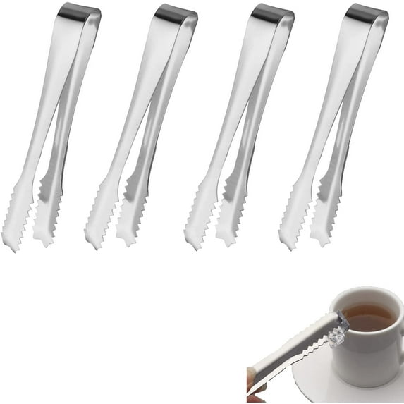 4 Pieces Ice Tong Stainless Steel Appetizers Tongs With Sharp Teeth Make Grabbing Ice Easy For Ice Bucket Ice Sugar Cubes Coffee Bar Food Serving Cocktail Whiskey Tea Party