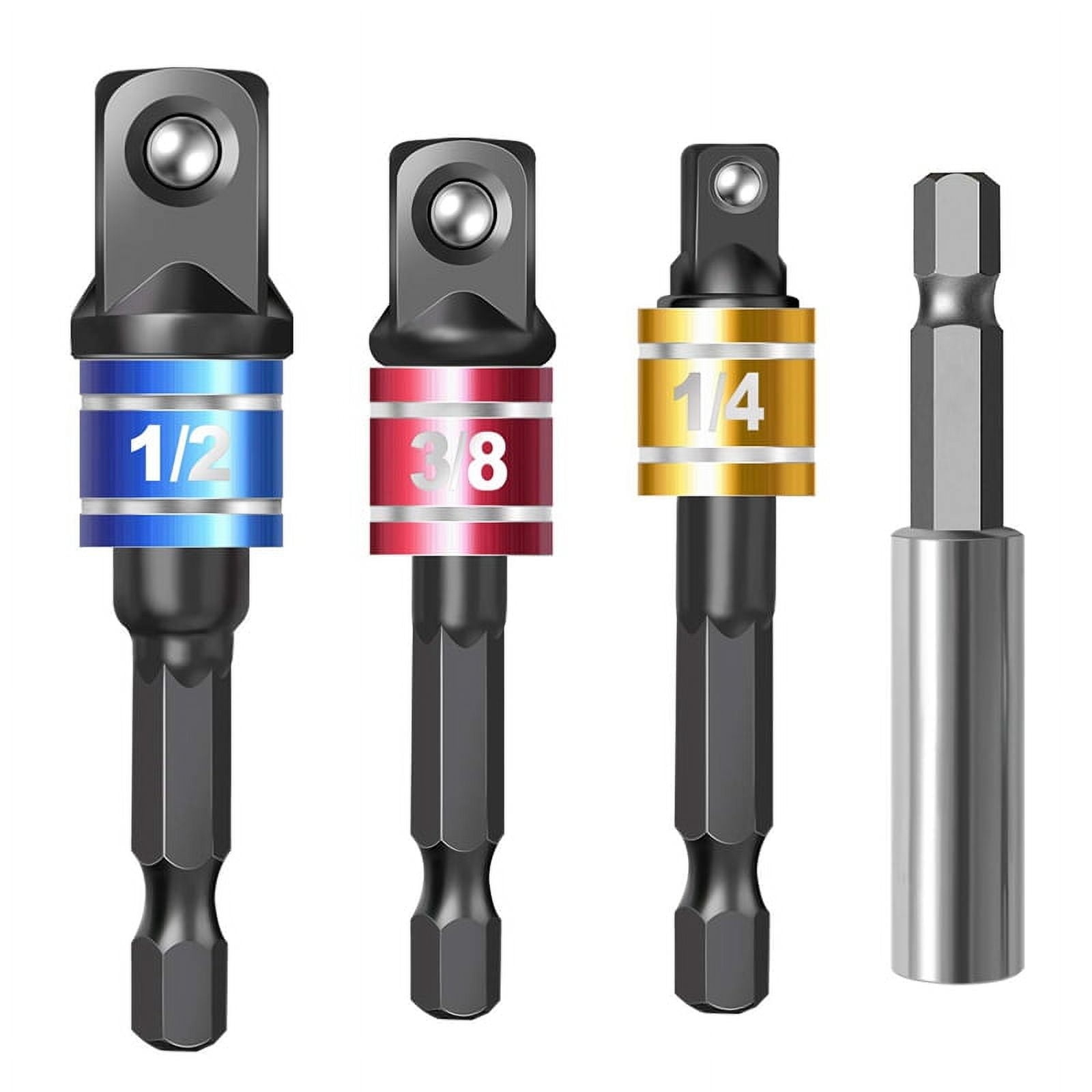 4 Pieces Impact Driver Socket Adapter Set with Magnetic Extension Bit ...