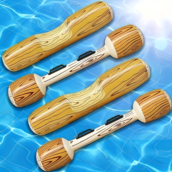 4 Pieces Inflatable Swimming Rings with Wood Grain Design, Floating Pool Accessories for Water Collision Game and Summer Pool Party