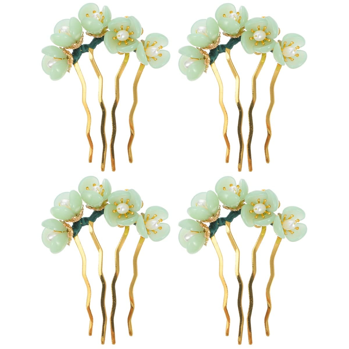 4 Pieces Jade Flower Hair Pins Women Girls Hair Stick 