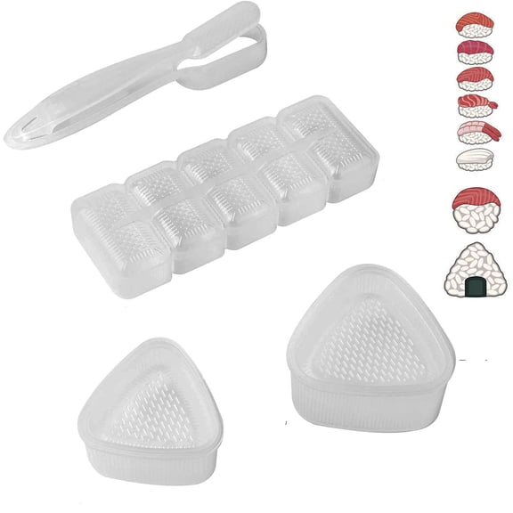 4 Pieces Japanese Sushi Maker Mold Nigiri Sushi Making Kits, Triangle Shape Sushi Press Mold, Rectangle Shape 5-Roll Sushi Maker Mold, Non-stick Nigiri Sushi Mold with Long Handle