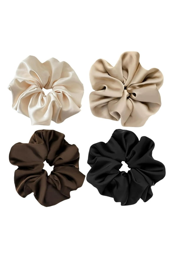4 Pieces Jumbo Satin Silk Scrunchies for Women 7.2 Inches Large Oversize Scrunchies For Thick Hair Ties Ornaments for the Hair (Brown Mix)