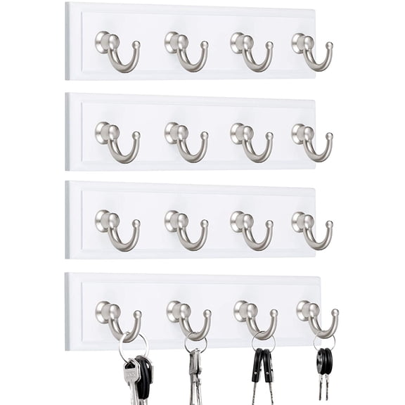 4 Pieces Key Rail Wall Hooks 4 Hooks, Key Holder Hanger for Wall Decorative, Self-Adhesive Towels Key Bag Organizer Rack for Entryway Hallway Kitchen