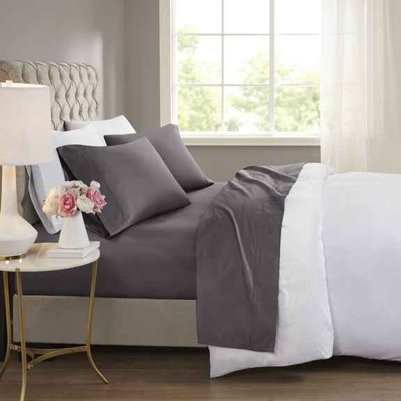 4 Pieces King Cooling Cotton Blend Sheet Set,Charcoal