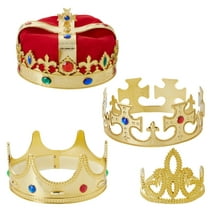 4-Pieces King and Queen Crowns Set for Kids - Gold Crowns and Tiara for Royal Theme Birthday Party Costume Accessories and Photo Booth Props