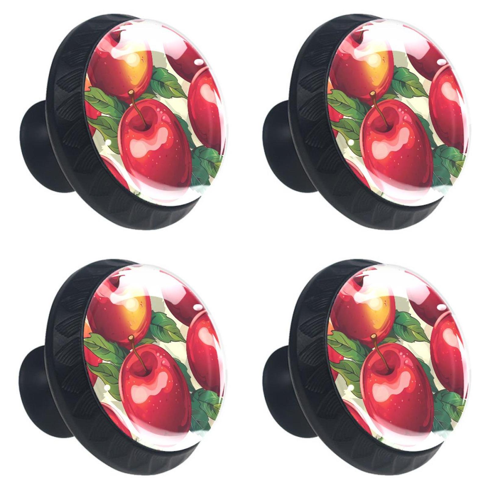 4 Pieces Kitchen Knobs, Red Fruit Drawer Knobs and Pulls, Glass