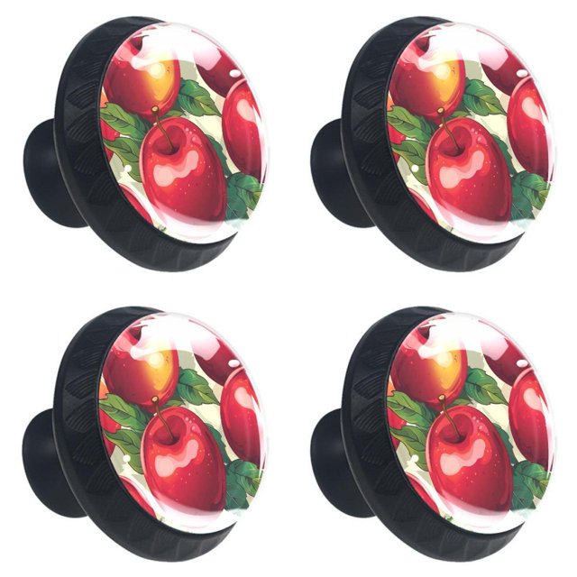 4 Pieces Kitchen Knobs, Red Fruit Drawer Knobs and Pulls, Glass