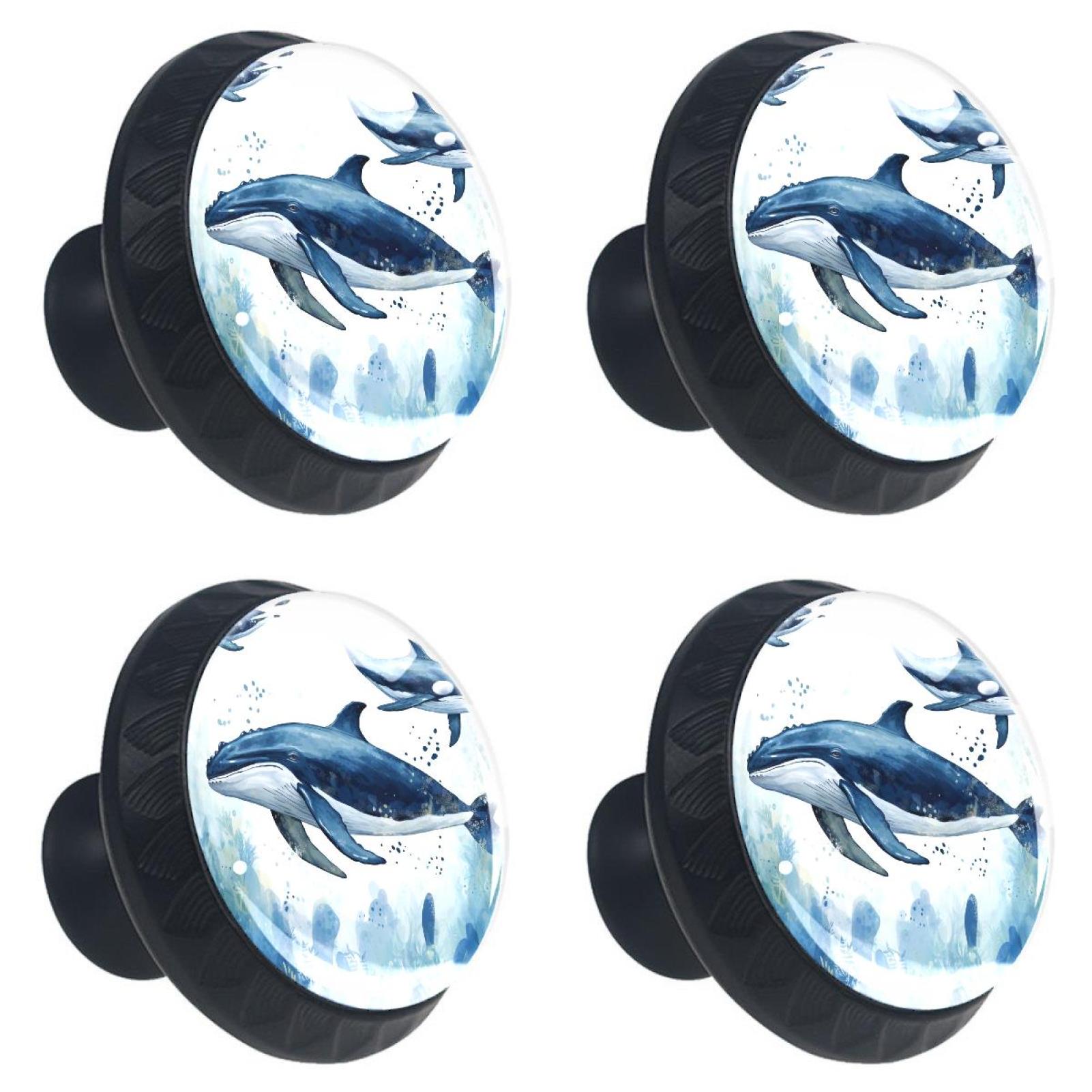 4 Pieces Kitchen Knobs, Whale Drawer Knobs and Pulls, Glass