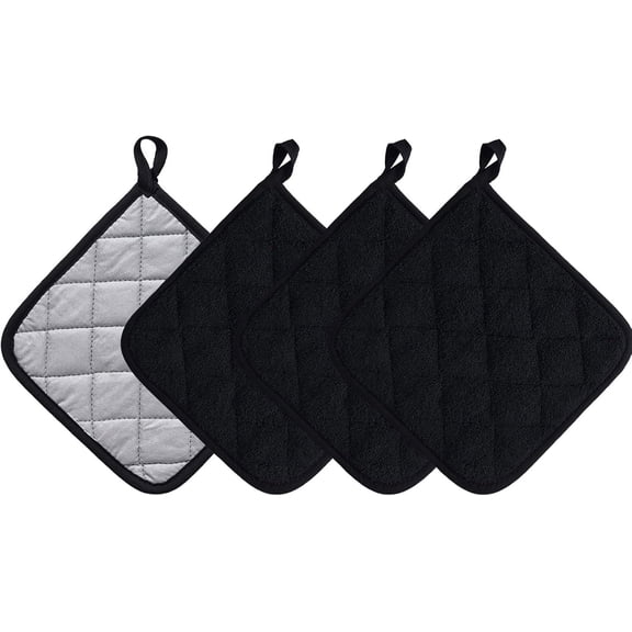 4 Pieces Kitchen Pot Holders, Heat Resistant Cotton Potholders Kit Trivets Large Coasters Hot Pads Terry Pot Holders for Cooking and Baking, 7 x 7 Inch