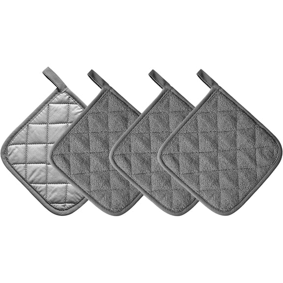 4 Pieces Kitchen Pot Holders, Heat Resistant Cotton Potholders Kit Trivets Large Coasters Hot Pads Terry Pot Holders for Cooking and Baking, 7 x 7 Inch