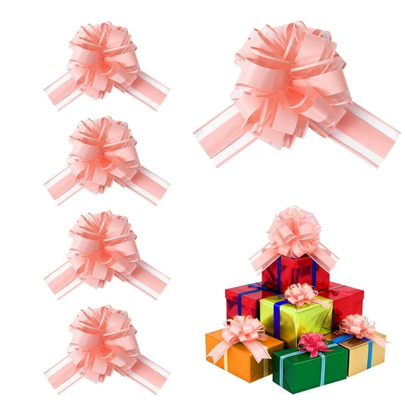 LoomJoyz 4 Pieces Large Pull Bows, Pink Gift Bow, 6 inches, Party Gift Wedding Ribbon Bows for Wrapping Boxes or Flower Decorations, Day Present Decoration Bow(Dusty Pink)