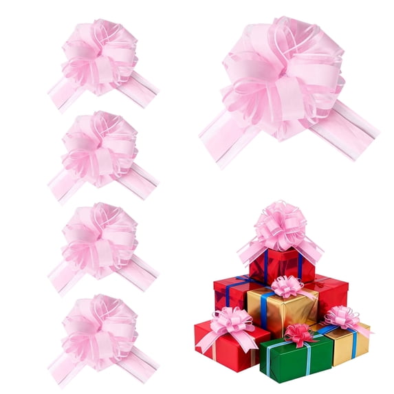 LoomJoyz 4 Pieces Large Pull Bows, Pink Gift Bow, 6 inches, Party Gift Wedding Ribbon Bows for Wrapping Boxes or Flower Decorations, Day Present Decoration Bow(Pink)