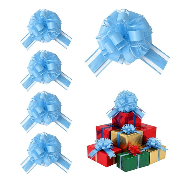 LoomJoyz 4 Pieces Large Pull Bows, Pink Gift Bow, 6 inches, Party Gift Wedding Ribbon Bows for Wrapping Boxes or Flower Decorations, Day Present Decoration Bow(Sky Blue)
