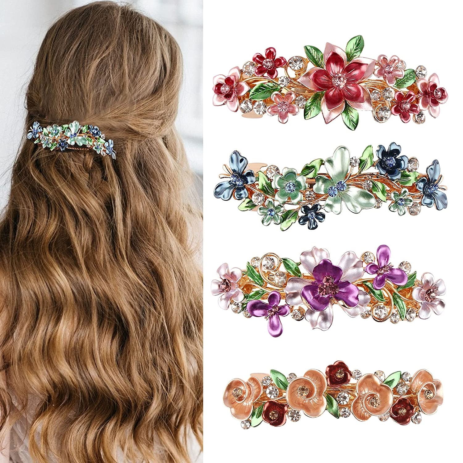  Chunyin Rhinestone Hair Chains Rhinestone Hair Accessories,  Hair Extensions Pearl Hair Clip Rhinestone Hair Pins Hair Gems Rhinestones  For Braids For Women 6 Count