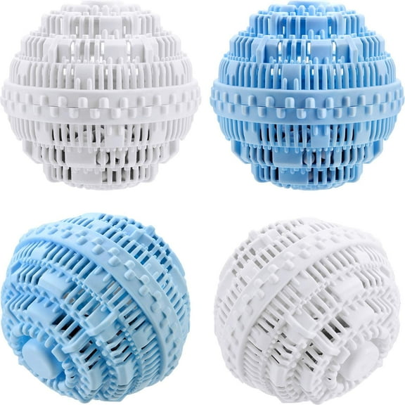 4 Pieces Laundry Ball, Natural Non Chemical Detergent Laundry Balls for Washing Machine Ultra Laundry Washer and Dryer Washing Ball Bundle(Blue, White)