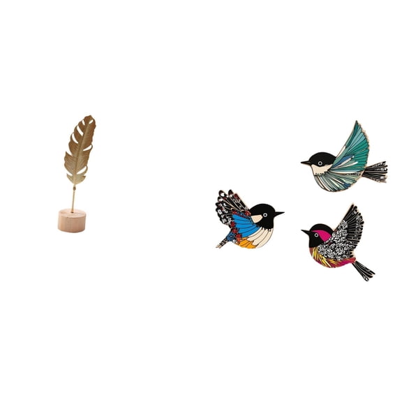 4 Pieces Leaf Sculpture Metal Bird Wall Decor Unique Wood Design for Living Room Bedroom Office