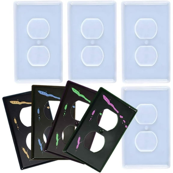 4 Pieces Light Switch Panel Resin Silicone MoldLight Outlet Switch Cover Rectangle Resin Mold, Epoxy Molds Socket Panel Casting Mold Decorative for DIY Craft Making