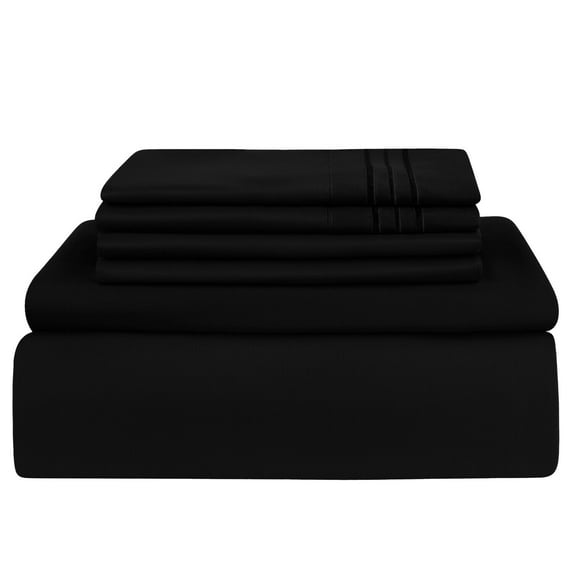 4 Pieces Lightweight Super Soft Easy Care Microfiber Bed Sheet Set with 16" Deep Pockets, Black, Twin XL Size