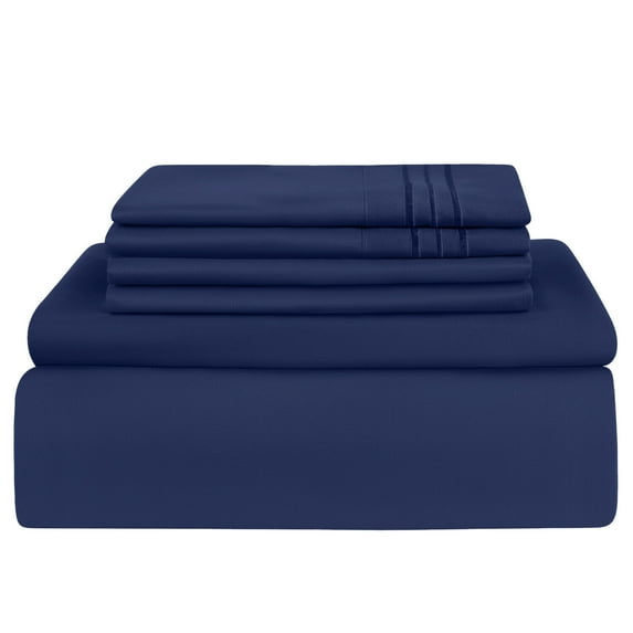 4 Pieces Lightweight Super Soft Easy Care Microfiber Bed Sheet Set with 16" Deep Pockets, Navy Blue, Twin Size