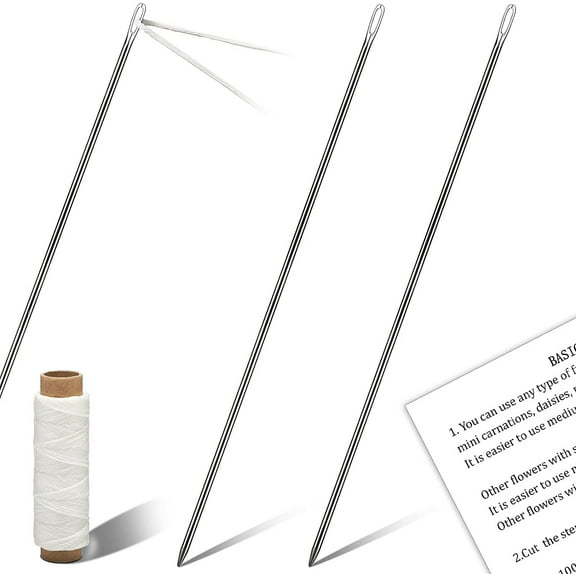 4 Pieces Long Lei Making Needle Kit 12 Inch Graduation Large Eye Lei Sewing Needle Lei Twine with Lei Making Instructions for DIY Hawaiian Malay Upholstery Thailand Flowers Wreath Sewing Accessory