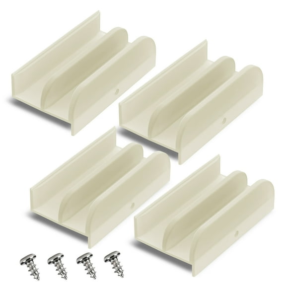 4 Pieces M6219 Plastic Sliding Shower Door Bottom Guide with Screws, Shower Door Guide Rail, Top Hung Glass Shower Door Track Guide Replacement Parts 1/2" Channels for Tub Enclosure Systems