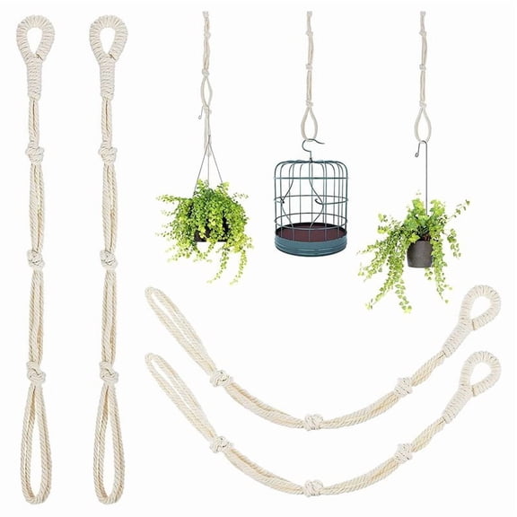 4 Pieces Macrame Beige Plant Hanger Extender Rope Plant Hanging Basket Extender Large Hanging Plant Pot Holders (Beige)