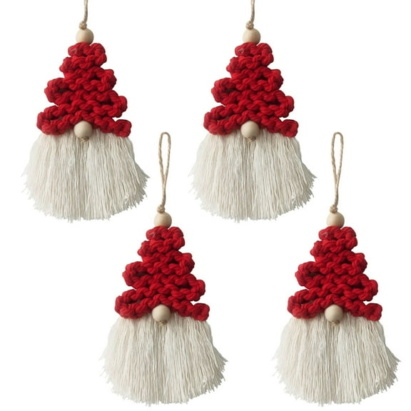 4 Pieces Macrame Christmas Gnome Ornaments, Boho Christmas Decorations Woven Gnome Xmas Ornaments Set for Christmas Tree Hanging for Xmas Party Living Room Craft Gifts