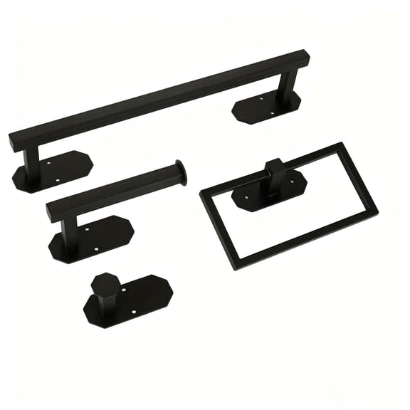 4-Pieces Matte Black Bathroom Accessories Set, Bathroom Hardware Set,Stainless Steel Towel Racks for Bathroom Wall Mounted,Towel Racks for Bathroom,Toilet Paper Holder and Ring(Black)
