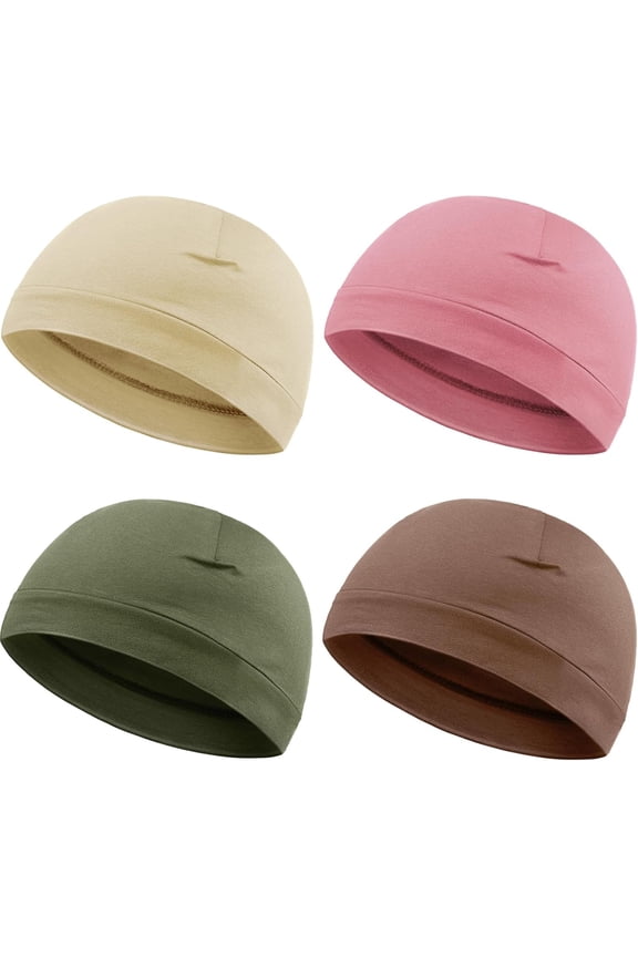 4 Pieces Men Skull Caps Soft Cotton Beanie Hats Stretchy Helmet Liner Multifunctional Headwear for Men Women